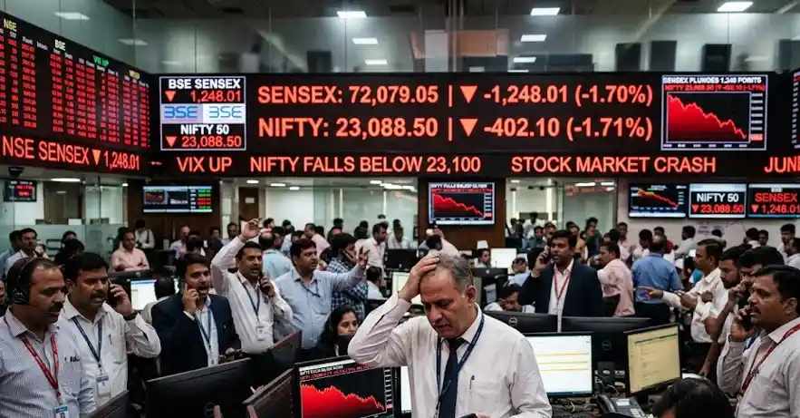 Stock Market Crash: Sensex Plunges 1,248 Points, Nifty Falls Below 23,100